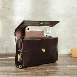 Contact’s Multi Compartment Clutch Bag Men First Layer Cowhide Oil Leather Man Handbag With Coded Lock Suits Daily Business Life