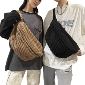 Corduroy Hip Sack Fanny Pack Messenger Crossbody Shoulder Purse Belt Waist Bum Bag Causal Sling Backpack Men’s Chest Bags