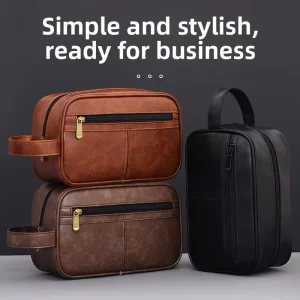 Cosmetic Bag Large Capacity Groomsmen Gifts Organizer Hanging Shaving Bag PU Leather Toiletry Men’s Wash Partition Storage