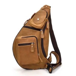 Cow Leather Chest Bag Crazy Horse Leather Crossbody Bag Causal Backpack Men Shoulder Bag
