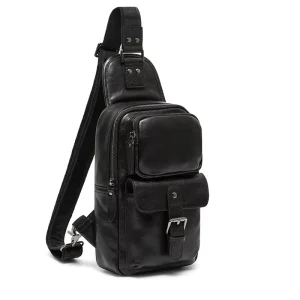 Cow Leather Young Man Chest Bag with Adjustable Shoulder Strap and Front Pockets Men’s Crossbody Bag for Outdoor Daily