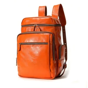 Cowhide Leather Backpack Handmade High Quality Vintage Laptop Backpack with Front Zipper Pocket for Men Business Trip