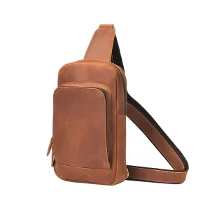 Cowhide Leather Cross Body Sling Shoulder Bag Brown Genuine Crazy Horse Leather Crossbody Bag Chest Bag for Man