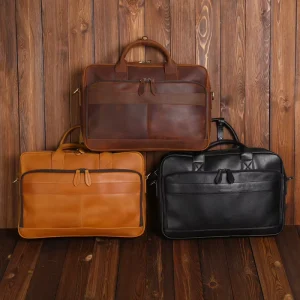 Cowhide Leather Luxury Vintage Portable Briefcase Messenger Shoulder Bag Laptop Unisex
