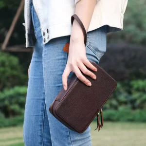 Cowhide Leather Material Zippered Women’s Clutch Leather Clutch Bag with Zip Genuine Leather Lining
