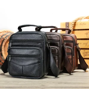 Cowhide Leather Men Top Handle Handbag Side Satchel Bags Leather Small Crossbody Messenger Bag Men Leather Shoulder Bag
