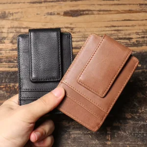 Cowhide Men’s Multi Slot Card Holder RFID Magnetic Snap US Business Credit Genuine Leather Pick Up Truck Bag