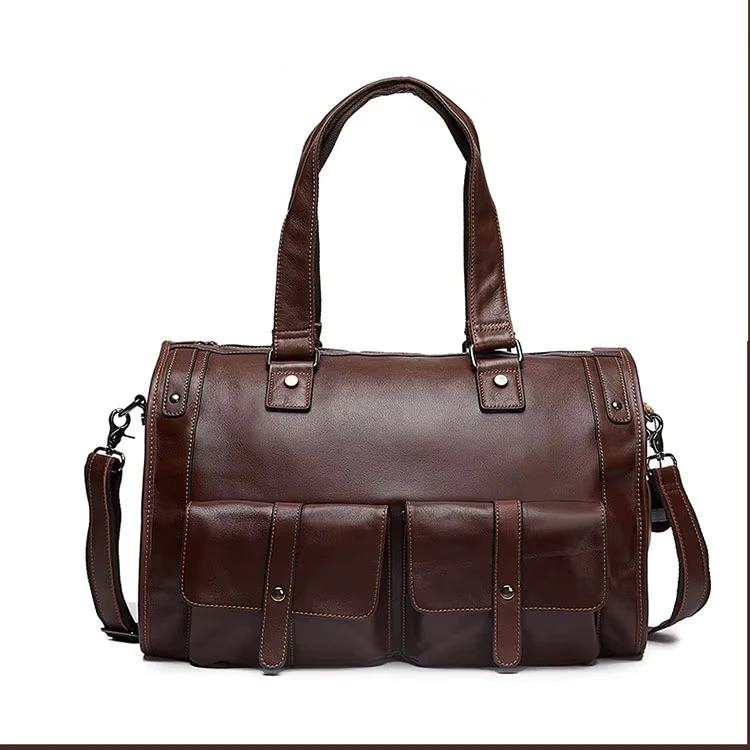 Cowhide Skin Genuine Leather Vintage Casual Zipper Closure Tote Travel Crossbody Laptop Bag Handbag Large Capacity Men's Fashion