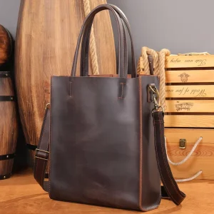 Crazy Horse Genuine Leather Men Briefcase Leather Purse and Handbags Leather Shoulder Tote Bag Women