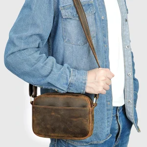 Crazy Horse Genuine Leather Men Small Crossbody Sling Bag Leather Messenger Bags Real Leather Shoulder Bags for Men
