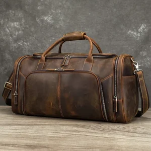 Crazy Horse Genuine Leather Men’s Luxury Travel Bag Large Capacity Weekend Overnight Duffle Bag Men Leather Travel Bags