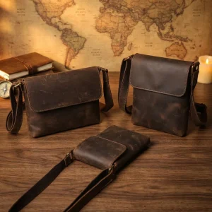 Crazy Horse Genuine Leather Men’s Small Crossbody Bag Cell Phone Purse Leather Side Bags Leather Shoulder Bag for Men