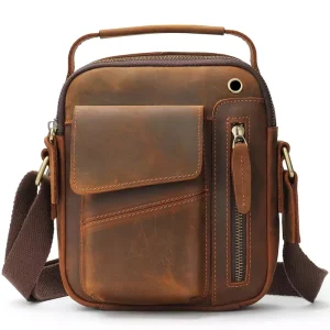 Crazy Horse Genuine Leather Small Bags Top Handle Handbag Purse Leather Crossbody Shoulder Bag Men’s Laptop Messenger Bag