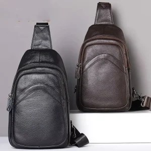 Crazy Horse Genuine Leather Vintage Fashion Men’s Waterproof Zipper Crossbody Sling Shoulder Chest Bag Daily Use