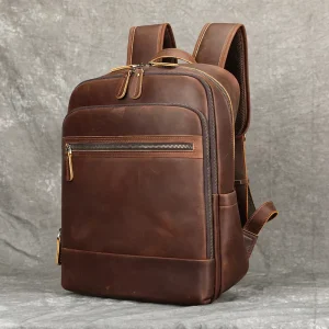 Crazy Horse Genuine Leather Waterproof Travel Backpack 16 Inch Leather Laptop Backpack Men’s Leather Backpack