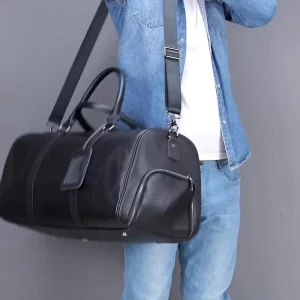 Crazy Horse Leather Briefcases Large Travel Bags with Separate Shoe Compartments Genuine Leather Men’s Weekend Bags