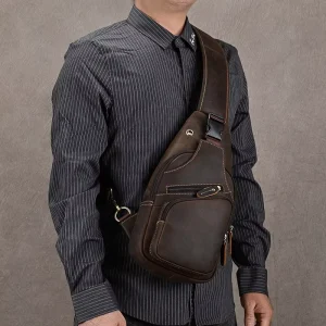 Crazy Horse Leather Chest Bags Single-Shoulder Bag Outdoor Leisure Cross-body Bag