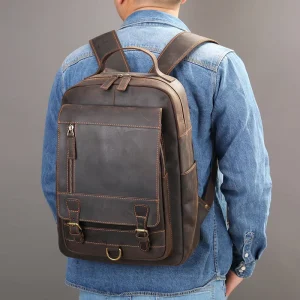 Crazy Horse Leather Knapsack Men’s Leather Laptop Backpack Bags for Men Backpack Genuine Leather Backpack Men
