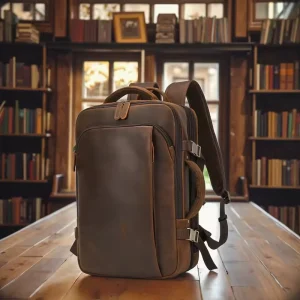 Crazy Horse Leather Laptop Backpack Men’s Vintage Genuine Leather Large Capacity Briefcase 17-inch Fashion Casual Travel Bag