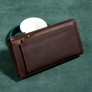 Crazy Horse Leather Large Capacity Clutch Bag Mobile Wallet Men’s Leather Long Wallet