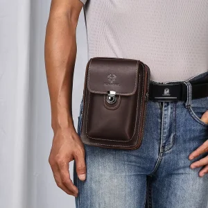 Crazy Horse Leather Men’s Casual Waist Belt Bag Small Shoulder Messenger Multifunctional Phone Bag Travel