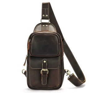 Crazy Horse Leather Men’s Chest Bag Vintage Fashion Sports Crossbody Genuine Leather Men’s Bag Casual Sports Single Shoulder Bag