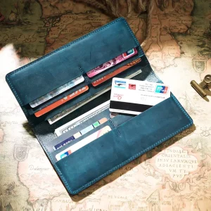 Crazy Horse Leather Men’s Wallet Old Retro Simple Long Wallet Two Fold Horizontal RFID Purse Money Bag