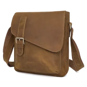 Crazy Horse Leather Messenger Bag Vintage Casual Phone Bag With Adjustable Shoulder Straps Men’s Sides Bag