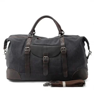 Crazy Horse Leather Patchwork Retro Canvas Tote Bag Men’s Large Capacity Leisure Travel Outdoor Casual Minimalist Style Hand