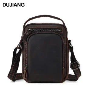 Crazy Horse Leather Small Shoulder Bag for Men Fashion Cowhide Messenger Bag for Work Travel Crossbody Design