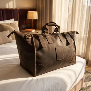 Crazy Horse Leather Travel Duffel Bag Vintage Cinch Buckle Weekender Gym Overnight Holdall Handle Shoulder Carry-on