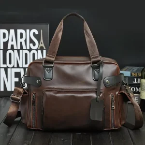 Crazy Horse PU European American Retro Style Men’s Casual Single Shoulder Crossbody Handbag Summer Travel Bag Large Capacity