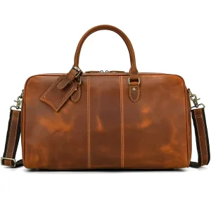 Crazy Horse Skin Retro Travel Bag 20 Inch Large Capacity Men’s Leather Handheld One Shoulder Cowhide Luggage Bag