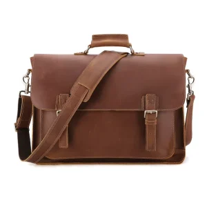 Crazy Horse Style Genuine Leather 17inch Laptop Briefcase Men’s Business Travel Messenger Bag for Office or Commute
