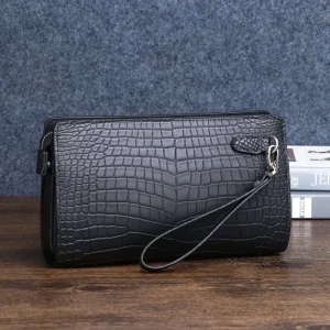 Crocodile Belly Pattern Men’s Combination Lock Silica Gel Wear-resistant Large Handbag Business Clamp Multi-Functional Bag