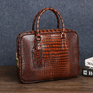 Crocodile Belly Pattern Smart Fingerprint Lock Briefcase Polished Leather Business Handbag for Men Bag