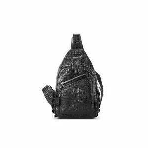Crocodile Bone Leather Men’s Chest Bag with Crocodile Claw Design Men’s Bag