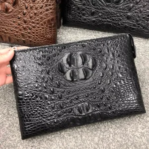 Crocodile Leather Men’s Clutch Bag Large Handbag Business Folder Envelope Bag Zipper Capacity Practical Versatile Summer