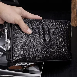 Crocodile PU Leather Men’s Clutch Bag Business Casual Large Capacity Anti-theft Lock Polyester Lining Handbag