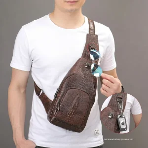 Crocodile Pattern Crossbody Bag for Men Sling Messenger Shoulder Bag Men Genuine Leather Top grain cowhide Chest Bag
