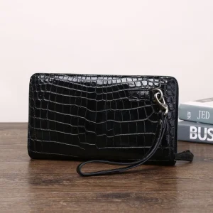 Crocodile Pattern Men’s Business Casual Clutch Bag Large Capacity Silicone Wallet with Multiple Card Slots Anti-Theft Handbag