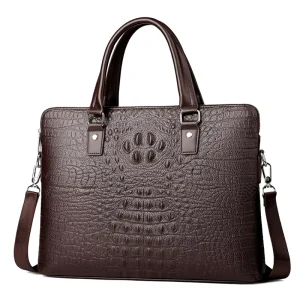 Crocodile Patterned Men’s Business Laptop Briefcase Crossbody Computer Bag Large Capacity PU Casual Handbag