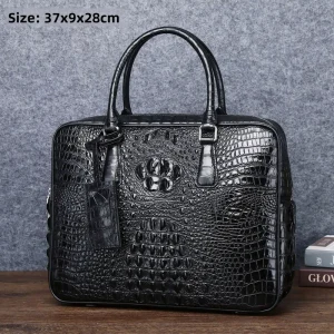 Crocodile Patterned Men’s Large Briefcase Business Laptop Bag Document Bag Large Capacity Men’s Bag Classic Handbag
