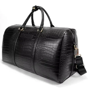 Crocodile Print Men’s Large Capacity Leather Clutch Duffle Bag Fashionable Zipper Closure Travel & Business Bag