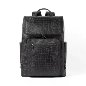 Crocodile Real Leather Durable RFID Blocking 15.6Inch Laptop Men’s Travel Backpack