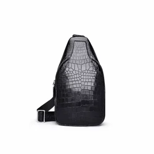 Crocodile Skin Crossbody Bag Men’s Casual Single Shoulder Bag Genuine Leather Fashion Versatile Chest Bag