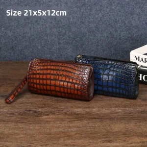 Crocodile Texture Men’s Clutch Bag Distressed Business Handbag Large Capacity Fashion Wallet Zipper Anti-Theft