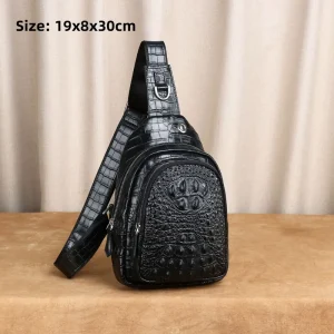 Crocodile-patterned Genuine Leather Men’s Chest Bag Crossbody Bag Personalized Trendy Casual Single Shoulder Crossbody