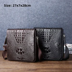 Crocodile patterned men’s shoulder bag stylish genuine leather flap backpack outdoor business men’s bag trendy crossbody bag