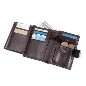Cross Border Hot Selling Men’s Wallet RFID Multi Card Leisure Retro Leather Wallet Large Capacity Buckle Handbag Men